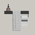 Wall Mounted Bathroom Essentials With Black Shelf Soap Dispenser Gray Towel And Toilet Paper Roll