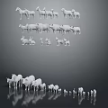 White Animal Models Featuring Various Animals Arranged in Layers with Reflections 3d model