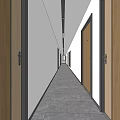 Modern Elevator Hallway Interior Design With Wooden Doors White Walls And Gray Floor Tiles
