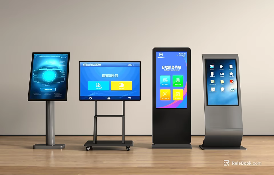 Modern All in One Machines with Various Floor Stands and Interactive Screens 3d model 