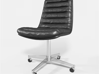 Black Leather Office Chair with Striped Design and Metal Swivel Wheels 3d model