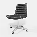 Black Leather Office Chair with Striped Design and Metal Swivel Wheels
