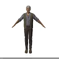 Man With Gray Hair Standing In Gray Shirt Green Vest Brown Pants Shoes Arms Outstretched