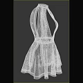 Red Halter Neck Backless Dress with Pleated Skirt and Black Lace Trim Design