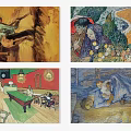 Vintage Artistic Square Carpet Design With Colorful Painting Patterns And Decor Elements