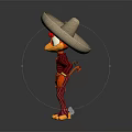 Red Bird Character Wearing Sombrero Hat Black Jacket Red Pants And Yellow Feet