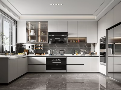 Modern Kitchen Interior Design With White Cabinets Stainless Steel Appliances And Countertop 3d model