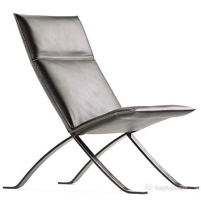 Contemporary Gray Leather Leisure Chair Featuring X Shaped Metal Frame And Ergonomic Design 3d model 
