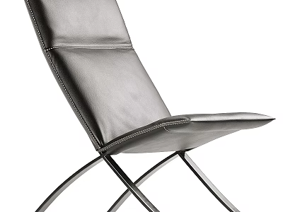 Contemporary Gray Leather Leisure Chair Featuring X Shaped Metal Frame And Ergonomic Design 3d model
