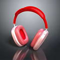 Stylish Modern Design Red Headband Pink Ear Cups Headphones On Reflective Surface