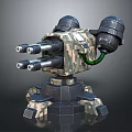 Camouflage Automatic Weapon With Multiple Barrels Black Base And Support Structure