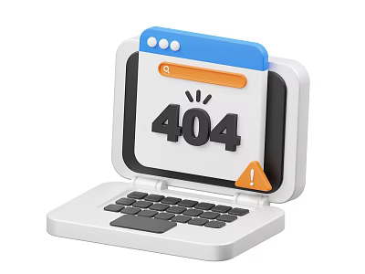 Laptop Screen Displaying 404 Error Page With Search Bar And Warning Icon 3d model