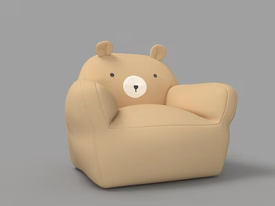 Single Bear Shaped Armchair Beige Upholstered With Cute Ears Eyes And Nose 3d model