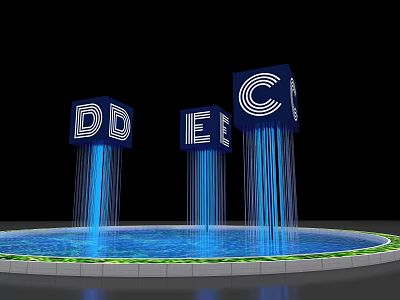 Photo Spot With Blue Cubes Letters D E C Light Beams Circular Pool Green Edges 3d model