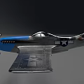 Silver Fighter Jet Model With Propeller And Blue Accents Displayed On Reflective Surface