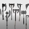 Various Battle Axes With Unique Blade And Handle Designs 3d model