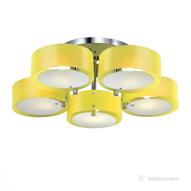 Modern Yellow Ceiling Light With Multiple Circular Shades And Metal Frame 3d model