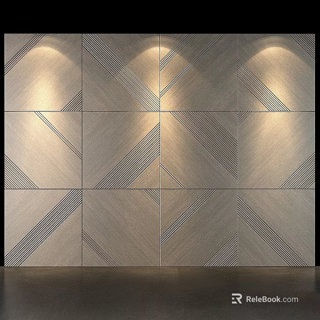 Geometric Patterned Tile Wall Design With Recessed Lighting And Textured Surfaces 3d model 