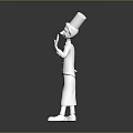 White Chef Figurine Wearing Tall Chef Hat And Apron Waving Hand With Spoon