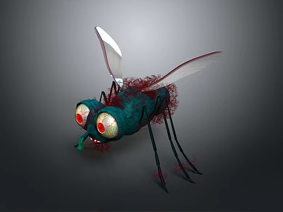 3D Designed Mosquito Character With Green Body Red Eyes White Wings And Detailed Legs 3d model