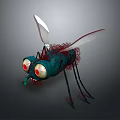 3D Designed Mosquito Character With Green Body Red Eyes White Wings And Detailed Legs