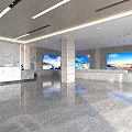Modern Spacious Front Desk Reception Area With Marble Surface And Large Screens 3d model