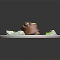 Braised Pork Knuckle with Red Sauce Bok Choy and Sesame Seeds on White Plate