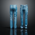 Blue Denim Straight Leg Jeans Classic Design Front And Back View Casual Wear