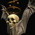 Gothic Skull with Bat Wings and Golden Ornaments Decorative Ornament Set