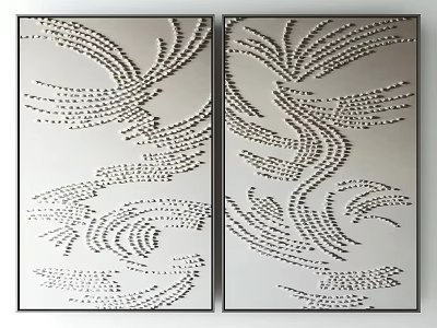 Silver Metal Decorative Wall Panels With Abstract Dot Wave Patterns 3d model
