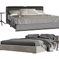 Modern Double Bed Frame With Upholstered Headboard Side Table And Bedding