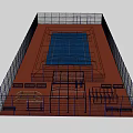 Fenced Sports Court With Fitness Training Area And Bleacher Seats