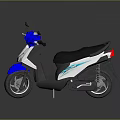 Blue And White Modern Scooter With Black Seat And Reflective Surface On Dark Background