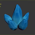 Wood Stone Sculpture In Blue Crystal Shape With Glossy Polyhedral Design And Dark Background Reflection