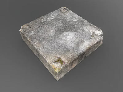 Square Worn Stone Block With Rough Surface And Metal Corner Fasteners On Gray Background 3d model