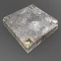 Square Worn Stone Block With Rough Surface And Metal Corner Fasteners On Gray Background 3d model