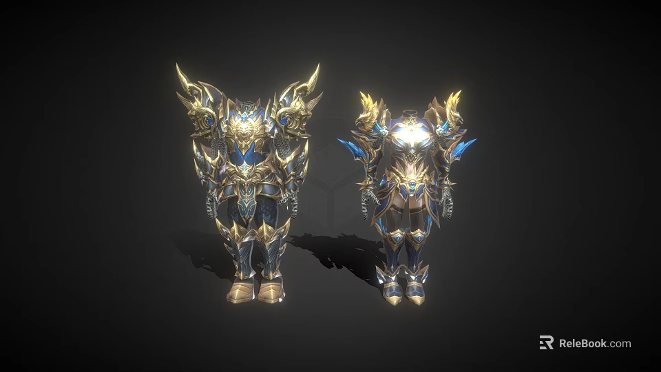 Fantasy Ornate Armor Models With Gold Blue Accents And Intricate Designs 3d model 