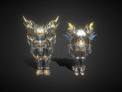 Fantasy Ornate Armor Models With Gold Blue Accents And Intricate Designs 3d model