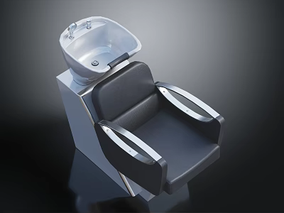 Modern Salon Shampoo Chair Featuring Black Leather Seat Silver Armrests And Integrated Wash Basin 3d model