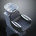 Modern Salon Shampoo Chair Featuring Black Leather Seat Silver Armrests And Integrated Wash Basin