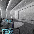 Modern Monitoring Room With Large Screens Data Charts And Control Consoles