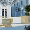 Elegant Modern Golden Metal Outdoor Chairs With Hollow Mesh Design In White Building Garden
