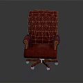 Crimson Red Office Chair With Tufted Diamond Pattern Gold Accented Armrests And Wheeled Metal Base