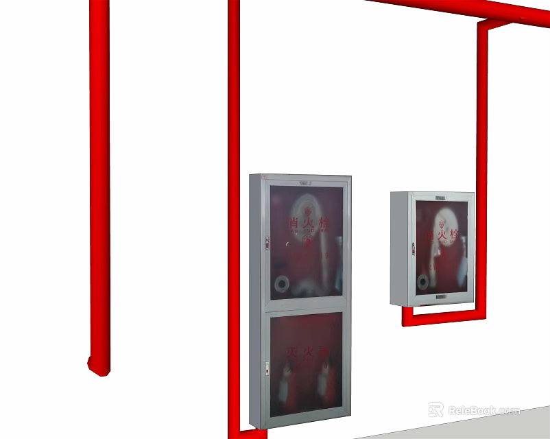 High Quality Red Wall Mounted Fire Equipment Cabinets Containing Emergency Extinguishers 3d model 