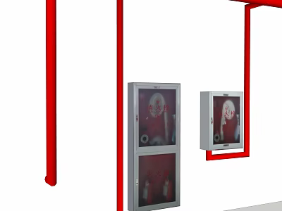 High Quality Red Wall Mounted Fire Equipment Cabinets Containing Emergency Extinguishers 3d model