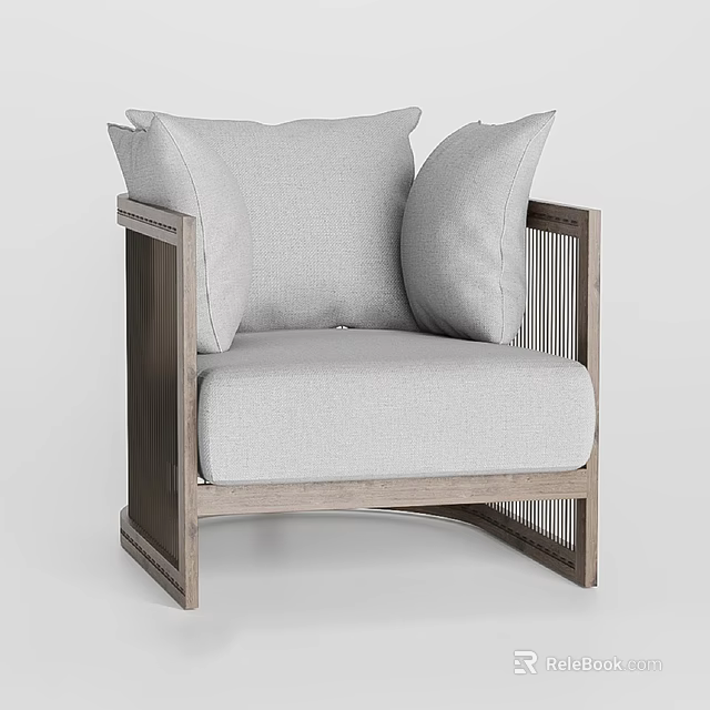 Modern Single Sofa With Light Gray Fabric Wooden Frame And Comfortable Armrests 3d model
