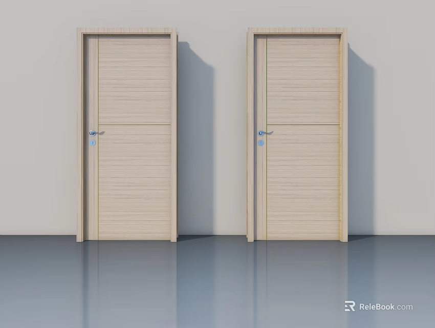Light Wood Hinged Doors With Simple Panel Design For Interior Spaces 3d model