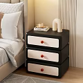 Stylish Black And White Bedside Table With Red Knobs Coffee Cup Book And Decorative Accent 3d model