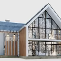 Modern Detached Villa With Wooden Siding Large Glass Windows Balcony And Gabled Roof