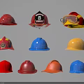 Various Colored Firefighter Helmets And Safety Hats With Different Styles